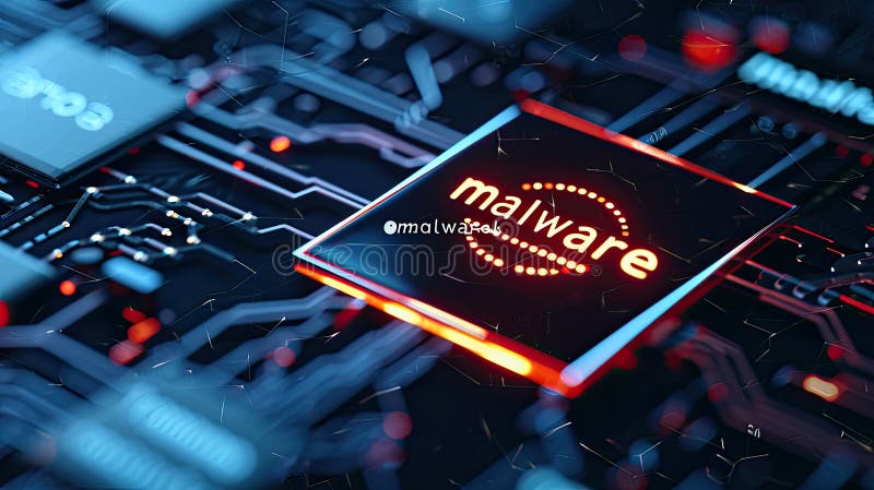 Digital Alert Sign for Malware on High-Tech Circuit Board Background ...